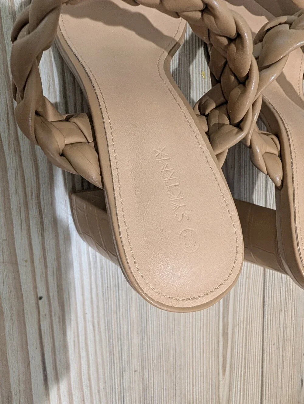 Braided Double-Strap Block Heel Mules in Tan